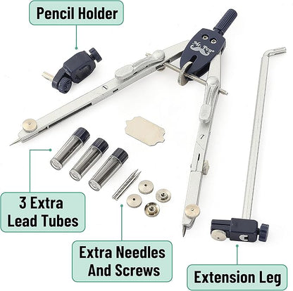 Mr. Pen- Professional Metal Compass with Wheel and Lock for Geometry, Compass Geometry Tool, Drawing Compass, Drafting Compass, Math Compass, Geometry Compass, Compass Drawing Tool, Compass Math