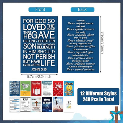 240 Pcs Gospel Tract Card 12 Styles Plan of Salvation Card Pocket Holy Postcard Christian Inspirational Bible Verse Bookmark for Christian Gift Women Men Ministering Tool(Classic)