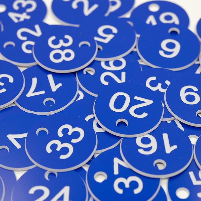 StayMax Plastic ID Number Tags Engraved Tags Key Tags Without Key Rings (201-300, Blue)