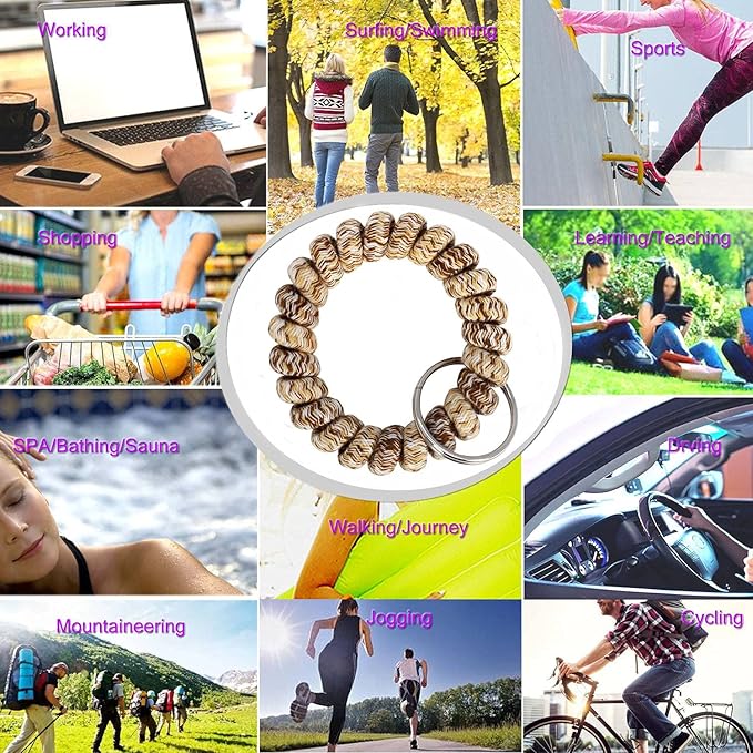 BIHRTC Pack of 6 Keychain Bracelet key Holder Wristlet Wrist Key Chain Spring Wristband Flexible Spiral Wrist Coil Spring Key Chain Stretchable Spiral Key Rings for Gym Pool ID Badge Sports