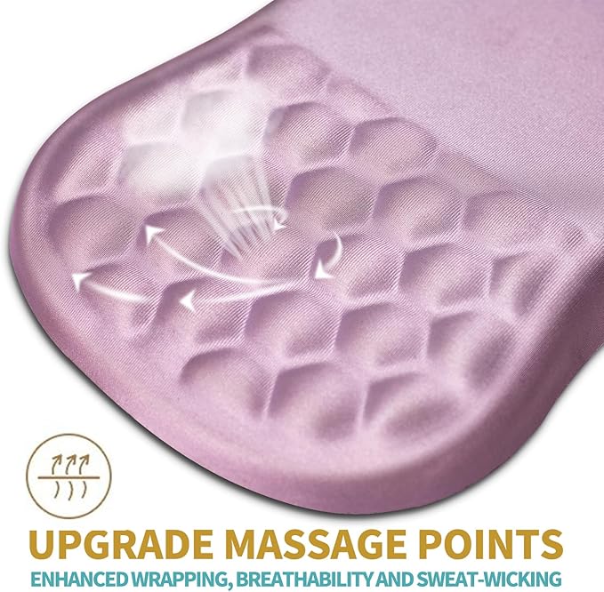 Hokafenle Ergonomic Mouse Pad Wrist Support with Massage Design, Wrist Rest Pain Relief Mousepad with Memory Foam&Non-Slip PU Base, Mouse Pads for Wireless Mouse & Desk (12x8 inch,Pink)