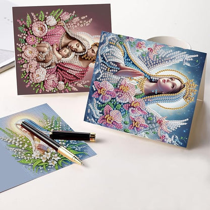 6 Pcs 5D Rhinestone Painting Greeting Cards Kits, Handmade Festival Greeting Cards with Envelopes Holographic Laser Effect DIY Diamond Art Crafts Birthday Cards for Birthdays Celebrations (Religion)
