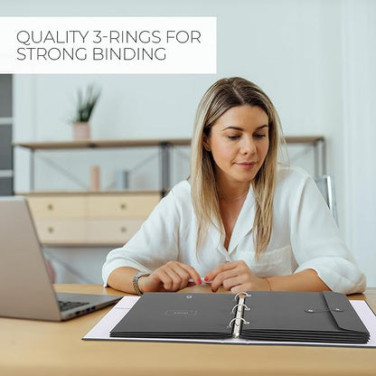 Aesthetic Document Organizer - Sturdy Linen 3-Ring Binder Safely Stores All Your Important Documents and Files in One Place - Easy to Use Expanding Storage Folder Incl. Envelopes, Pockets & Labels