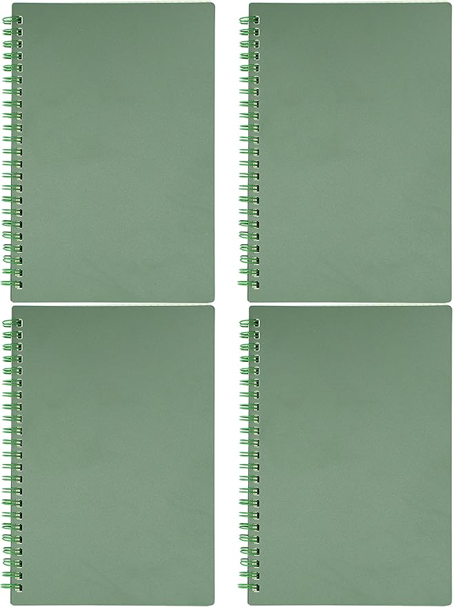 Yansanido Spiral Notebook, 4 Pcs A5 Thick Plastic Dark Green Hardcover 8mm Ruled 80 Sheets -160 Pages Journals for Study and Notes (Ruled-4pcs Dark Green, A5)