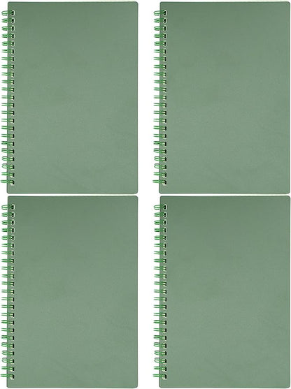 Yansanido Spiral Notebook, 4 Pcs A5 Thick Plastic Dark Green Hardcover 8mm Ruled 80 Sheets -160 Pages Journals for Study and Notes (Ruled-4pcs Dark Green, A5)
