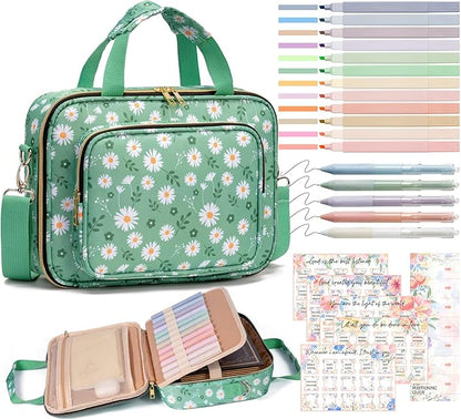 Bible Cover for Women Bible Case, Large Bible Bag w/ Shoulder Strap, Bible Study Supplies Bible Journaling Kit Book Carrying Case with Bible Highlighters Tabs, Christmas Christian Gifts for Women Lady