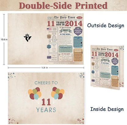 11th Birthday Card, 11 Year Old Birthday Gift for Daughter Son, Retro 11th Birthday Decorations for Boys Girls