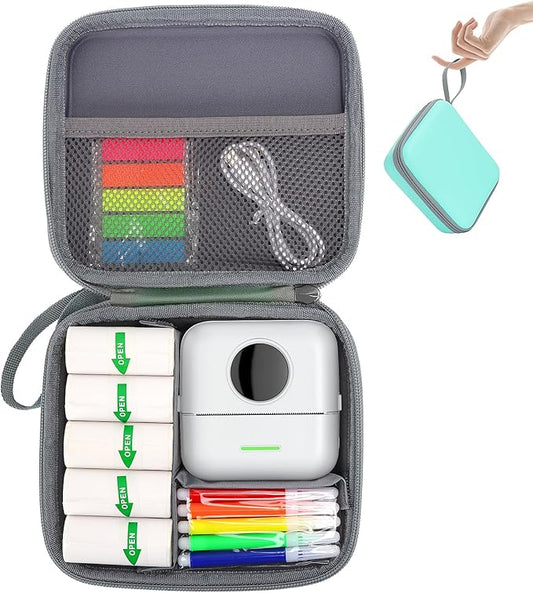 HBCX Mini Printer Case,Hard Protective Box,Portable High-capacity Travel Carrying Case,Suitable for Thermal Inkless Sticker Photo Printer,Label Marker,Instant Print Camera(Only Green Case)