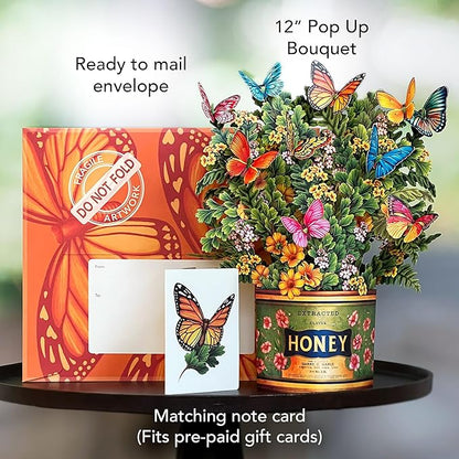Freshcut Paper Pop Up Cards, Butterflies & Buttercups, 12 Inch Life Sized Forever Flower Bouquet 3D Popup Greeting Card, Birthday Cards, Thank You Card, Blank Notecard & Envelope