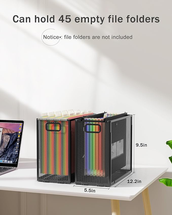 Oterri Hanging File Organizer, Metal File Organizer, Portable Desktop File Organizer for Letter Size Folder, Mesh Hanging File Crate for Office,Folders Not Included(Cool Black,1 Pack)