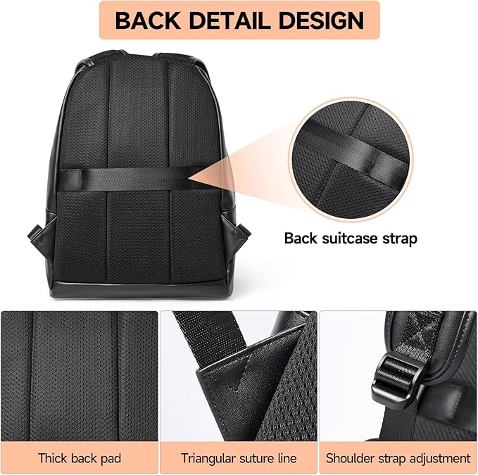 Black Leather Backpack For Men Waterproof Carry On BackPack Large Rucksack Fit 16-inch Laptop Hiking Daypack Travel Sport College Backpack