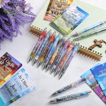 Colarr 24 Pcs Christian Bulk Gifts for Women Men Bible Verse Pens and Notebooks Religious Easter Gifts Scripture Ballpoint Pens Journals Sunday School Church Inspirational Study Supplies(Scenery)