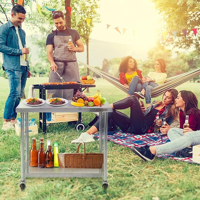 Stainless Steel Table for Prep & Work 36 x 24 Inches with Caster Wheels,Commercial Heavy Duty Metal Table with Undershelf for Home,Restaurant and Hotel Kitchen (36" x 24")