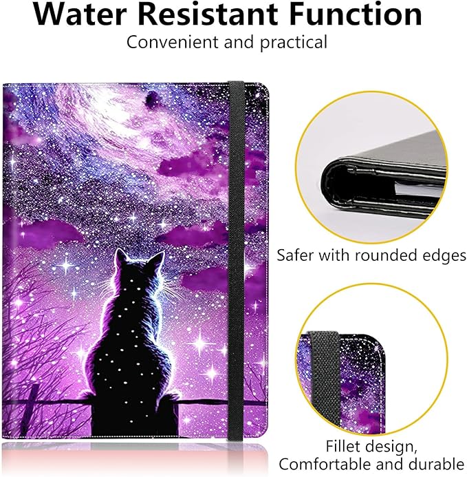 PU Leather Padfolio Clipboard Notepad with Pen Loop and Elastic Strap Interview/Resume Document Organizer for Business School Office,Hipster Cat Galaxy