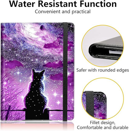 PU Leather Padfolio Clipboard Notepad with Pen Loop and Elastic Strap Interview/Resume Document Organizer for Business School Office,Hipster Cat Galaxy