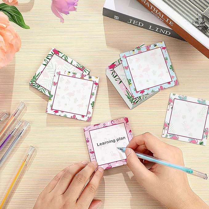 9 Pieces Summer Flamingos Sticky Notes 3x3 Inch Adhesive Summer Flamingos Memo Notes Self-Stick Note Pads for School Office Home Supplies Students Teachers Present