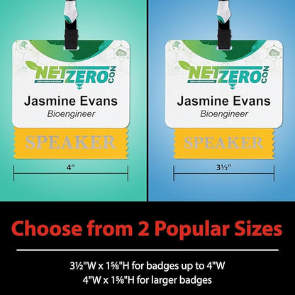 Conference Badge Ribbons with Adhesive, 3-1/2" x 1 5/8", 100pk (50 Attendee, 20 First Time, 10 Sponsor, 10 Exhibitor, 10 Speaker), Satin