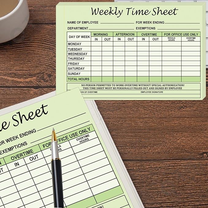 Employee Weekly Time Sheets Weekly Format 2 Part Carbonless 5.5 x 8.26 Inch - Daily Time Sheet Log Book Weekly Format 100 Sets