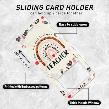 Teacher Lanyard with ID Holder, Leopard Print Rainbow Inspirational Quote Badge Holder with Beaded Adjustable Lanyard, Teacher Appreciation Gifts