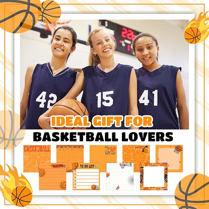 Thenshop 9 Pads Sport Sticky Notes Ball Self Stick Notepads 3x3 Inches Notes Cute Adhesive Memo Pad Gifts for Office Sports Birthday Party Favors(Basketball)