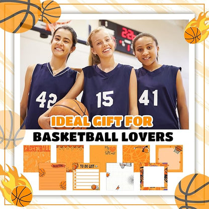 Thenshop 9 Pads Sport Sticky Notes Ball Self Stick Notepads 3x3 Inches Notes Cute Adhesive Memo Pad Gifts for Office Sports Birthday Party Favors(Basketball)