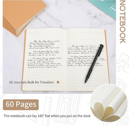 miikoul 100 Pack A5 Kraft Paper Notebook Lined Journal Bulk, 8.3 x 5.5 Inch, 60 Pages/30 Sheets, 80GSM, Travel Notebook Notepad for Adult, Students, Gift, School, Office Supplies