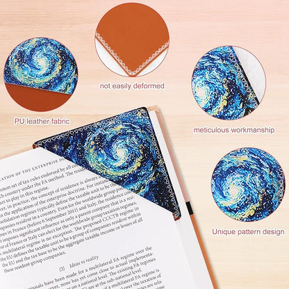 4 Pieces Leather Bookmarks, Cute Book Accessories for Reading Lovers, Page Markers for Women Men Kids Students Teachers Retirement Birthday Gift (Starry Night)