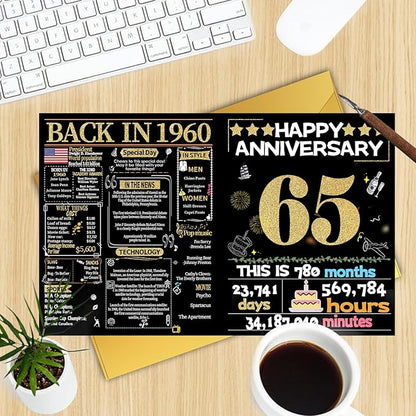 Joycard 65th Anniversary Card for Women Men, Gold Wedding Card for Wife Husband, Sweet Marriage Decorations Gifts for Couple, Perfect for Her Him on Anniversary Day, Back in 1960