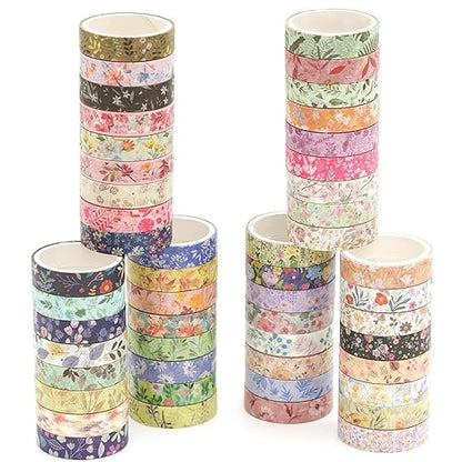 YUBBAEX Flowers Washi Tape Pack 50 Rolls Floral Printed Masking Tape Plants Decorative for Arts, DIY Crafts, Journal Supplies, Planners, Scrapbook, Card/Gift Wrapping