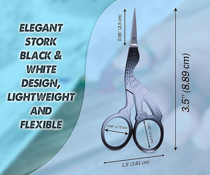Embroidery Scissors Sewing Sharp Shears Fabric Crafting Scissor for Threading Art Home Crafts, Office Work, Stainless Steel Vintage Stork Style Safety Needlework Cross-Stitch Tailor Scissors
