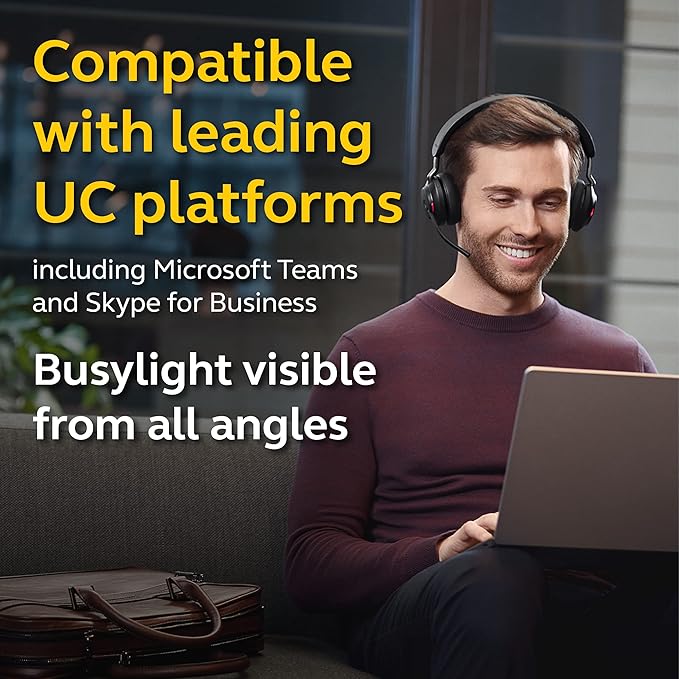 Jabra Evolve2 65 UC Wireless Headphones with Link380c, Stereo, Black – Wireless Bluetooth Headset for Calls and Music, 37 Hours of Battery Life, Passive Noise Cancelling Headphones