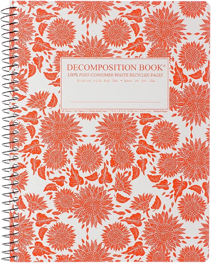 Decomposition Sunflowers College Ruled Spiral Notebook - 9.75 x 7.5 Journal with 160 Lined Pages - 100% Recycled Paper - Cute Notebooks for School Supplies, Home & Office - Made in USA