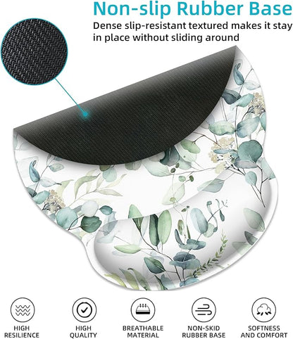 Ergonomic Mouse Pad with Wrist Support,Green Flowers Mouse Pad with Wrist Rest,Relieve Wrist Pain Mousepad Non-Slip Rubber Base,Mouse Pads for Desk,Computers,Laptop,Office,Home,Gaming,Accessories