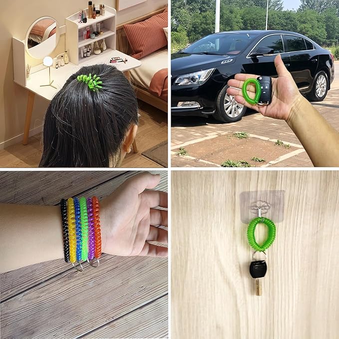 Pack of 36 Colorful Spring Spiral Wrist Coil Key Chain, Wristband Key Ring (Solid Green)