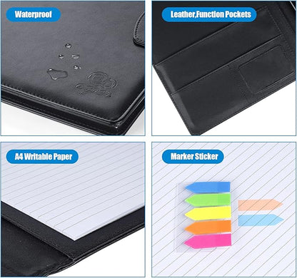 Padfolio Clipboard Folder, Leather Portfolio Organizer Binder with Magnetic Closure Cover for Interview Resume Office Conference, Business Portfolio Included Letter Sized Papers & Sticky Tabs & Pen