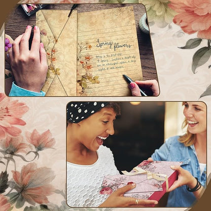 TaoBary 160 Packs Stationery Paper Set (50 Double Sided Stationery Writing Papers 50 Matching Envelopes) 60 Round Dot Sticker, 10 Design(Vintage Floral,8.5 x 11 Inch)