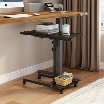 Laptop Desk Bed Desk Laptop Stand for Bed Portable Desk Overbed Bedside Table Mobile Laptop Table Rolling Desk Foldable Table Adjustable Height with Locked Wheels & Mouse Pad Table for Bed Office Sofa