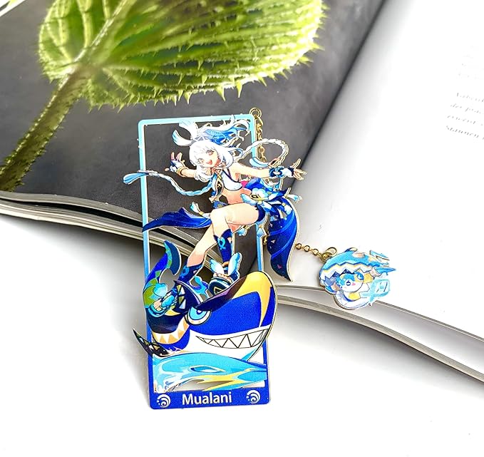 Genshin Impact Mualani Metal Bookmark - Anime Figure Merch with 3D Display Box - Birthday Gifts for Fans Friends Gamer Book Lovers - Zllada