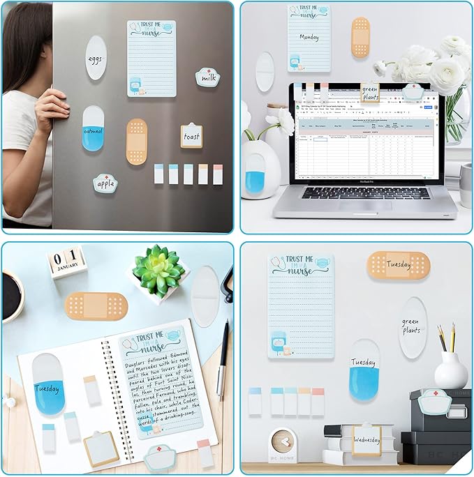 Nurse Sticky Notes Set, 550 Sheets, Cute Cartoon Medical Supplies Self-Stick Notes Pads Bundle Writing Memo Pads for Nursing Student Essentials Hospital Back to School Nurse Supplies Gift