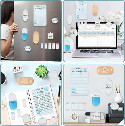 Nurse Sticky Notes Set, 550 Sheets, Cute Cartoon Medical Supplies Self-Stick Notes Pads Bundle Writing Memo Pads for Nursing Student Essentials Hospital Back to School Nurse Supplies Gift
