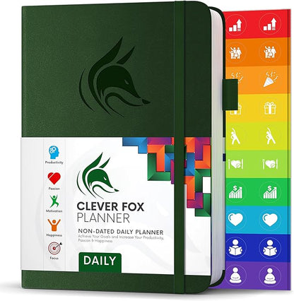 Clever Fox Daily Planner – Undated Planning Notebook with Hourly Schedule & to-Do List – Personal Day Task & Work Organizer, 6 Months (Forest Green)