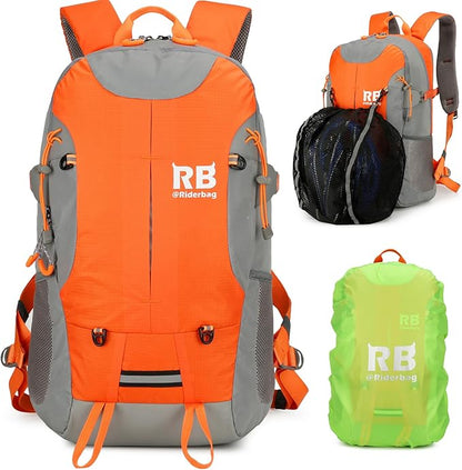 Reflective Motorcycle Backpack Lightweight, Water Resistant Casual Daypack with Laptop Pocket for Safe Commuter, Biking, and Daily Use. 35L Sport bookbag to Avoid Accidents (orange backpack)