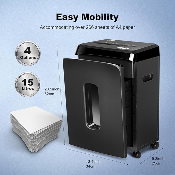 58dB Quiet P-4 Cross-Cut Paper Shredder for Home & Office Use | Fast 8-Sheet Feeding, 4 Gal Bin (LITE)