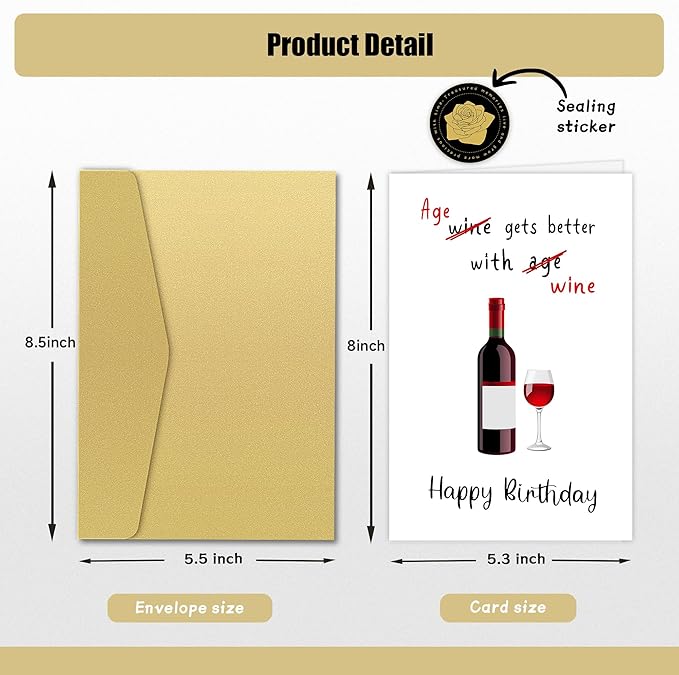 Funny Wine Birthday Card for Women Men - Age Gets Better With Wine, Humorous Birthday Card for Friends, Hilarious Birthday Card for Wife Husband