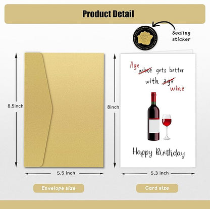 Funny Wine Birthday Card for Women Men - Age Gets Better With Wine, Humorous Birthday Card for Friends, Hilarious Birthday Card for Wife Husband