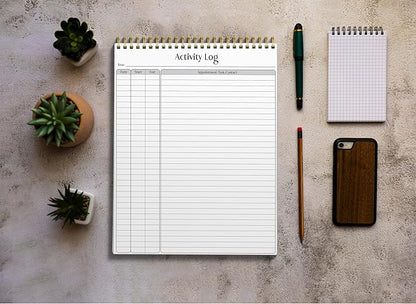 Better Office Products Activity Log Notepad, 8.5" x 11", Planning Note Pad, 50 Sheets, Double-Wire Spiral, Daily Time Tracking Productivity Checklist Organizer (3 Pack)