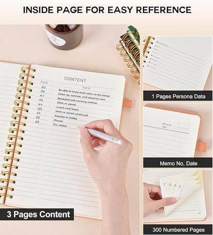 Large Spiral Notebook Journal for Women Men - 300 Numbered Lined Pages, College Ruled,B5 Hardcover Spiral Bound Notebook for School, Work, Note Taking, Writing, Leather Spiral Journal 7"x10"