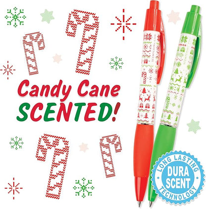 Holiday Smens - Candy Cane Scented Black Gel Ink Pens 6 Count, Stocking Stuffer Gifts for Kids School Supplies Party Favors Classroom Reward