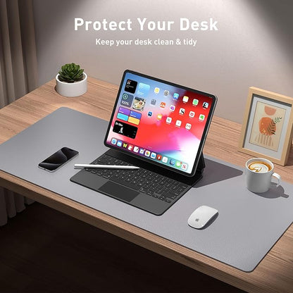 Aothia Leather Desk Pad Protector, Mouse Pad, Office Desk Mat, Non-Slip PU Leather Desk Blotter, Laptop Desk Pad, Waterproof Desk Writing Pad for Office and Home (23.6" x 13.7", Light Grey)