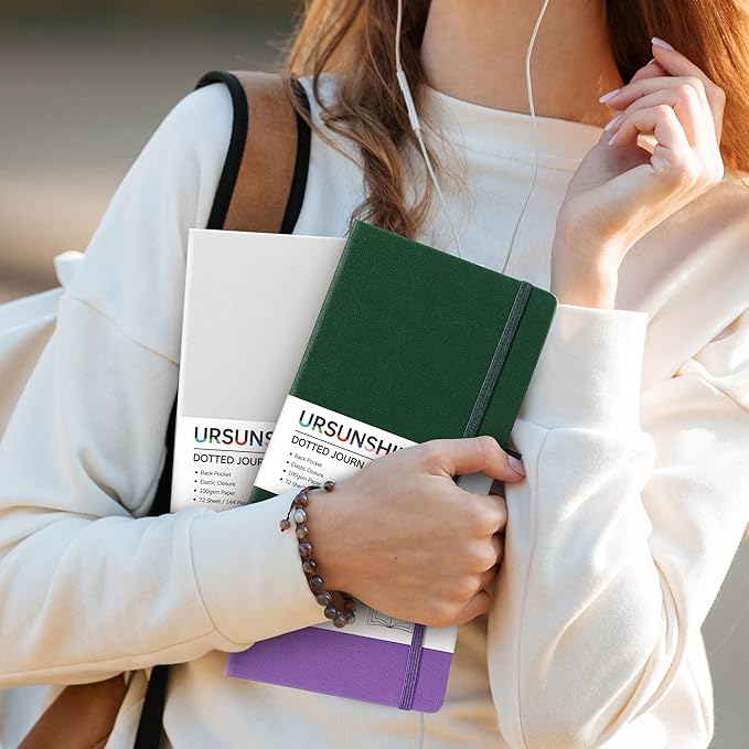 Dotted Journal/Notebook - Dot Grid Hard Cover Notebook, Premium Thick Paper with Fine Inner Pocket, Black Smooth Faux Leather, Pen Loop, 5.3'' x 8.26'' - Turquoise